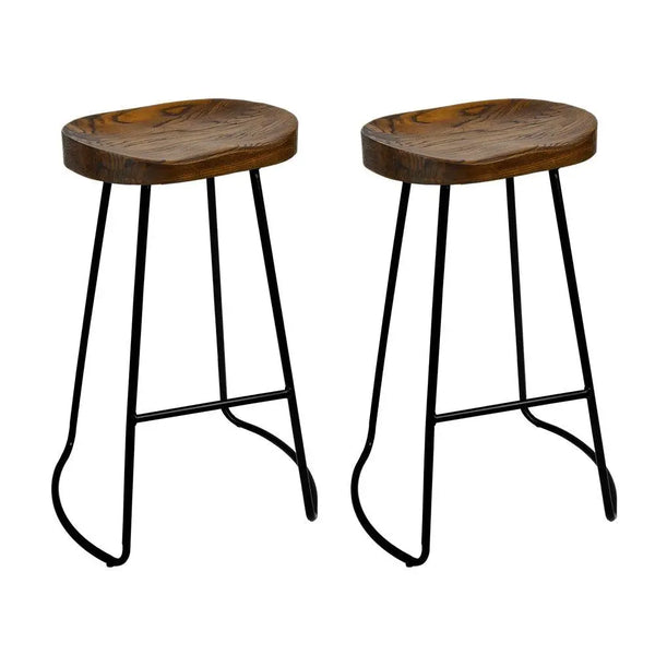 Artiss Set of 2 Elm Wood Backless Bar Stools 65cm - Black and Dark Natural Deals499