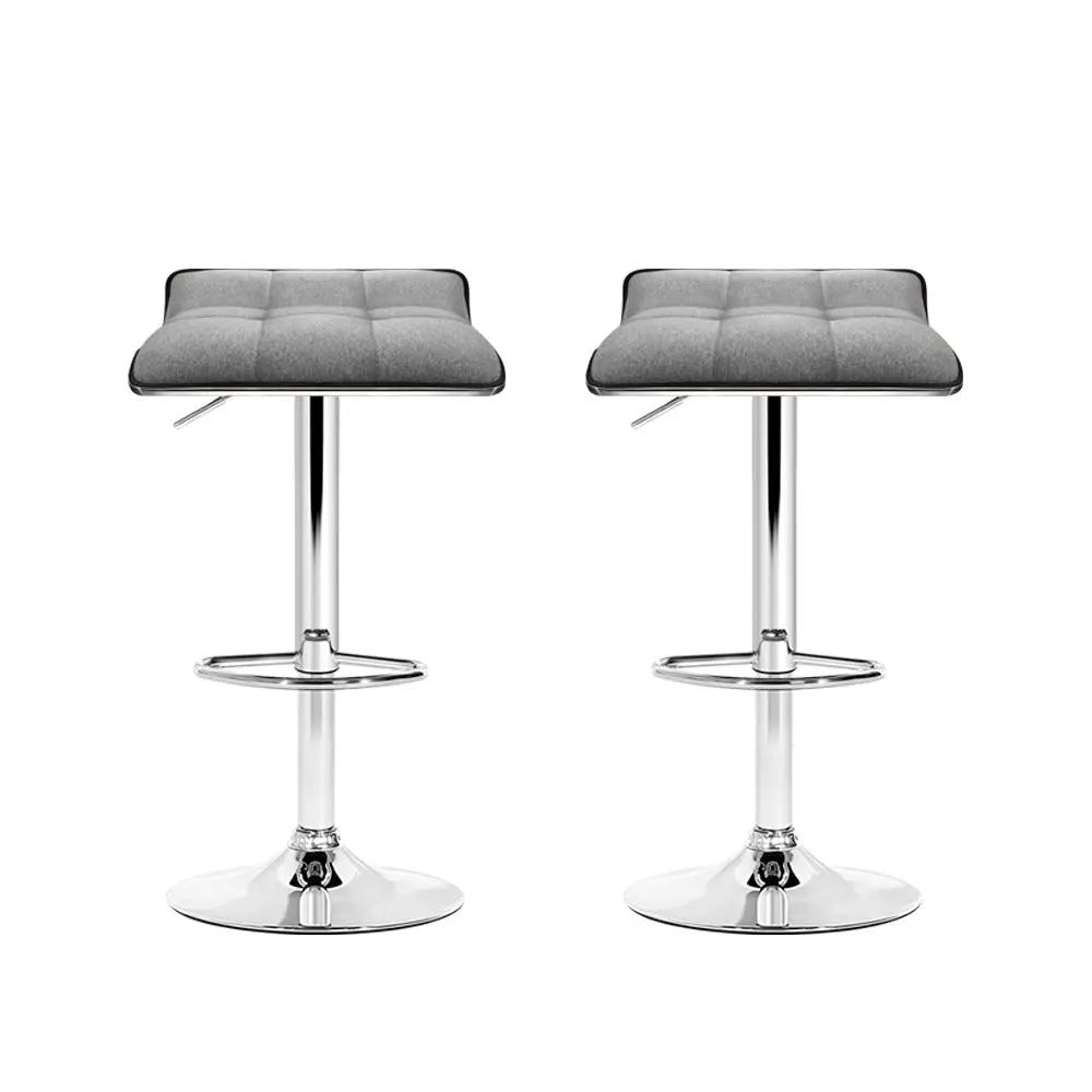 Artiss Set of 2 Fabric Bar Stools Swivel Bar Stools- Grey Chrome Deals499