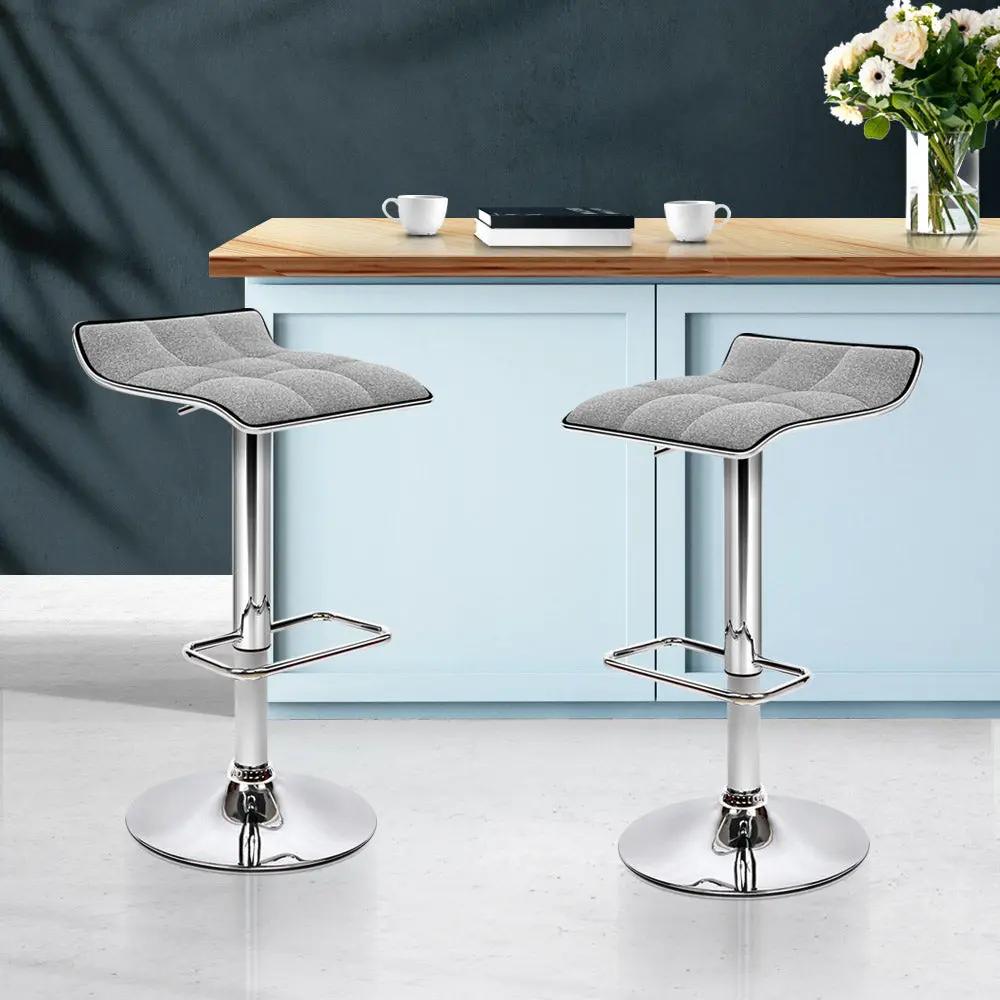 Artiss Set of 2 Fabric Bar Stools Swivel Bar Stools- Grey Chrome Deals499