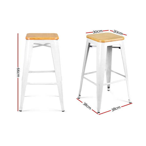 Artiss Set of 2 Metal and Bamboo Bar Stools - White Deals499