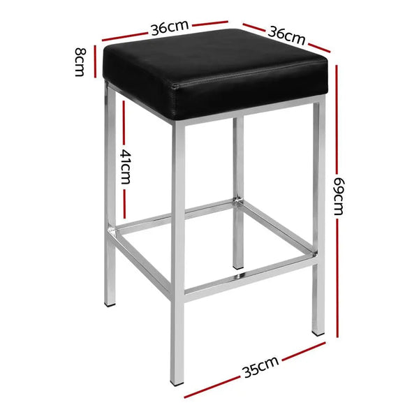 Artiss Set of 2 PU Leather Backless Bar Stools - Black and Chrome Deals499