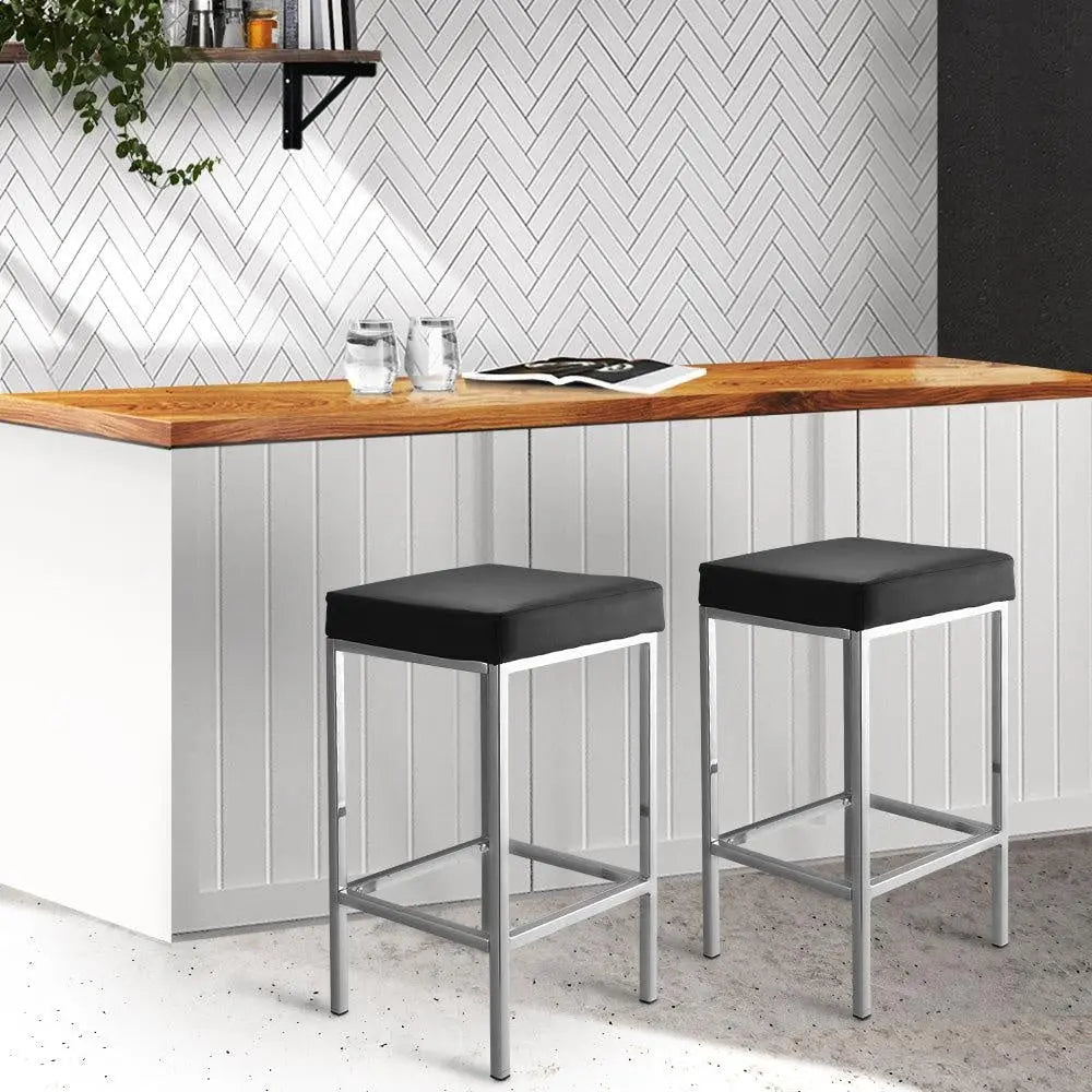 Artiss Set of 2 PU Leather Backless Bar Stools - Black and Chrome Deals499