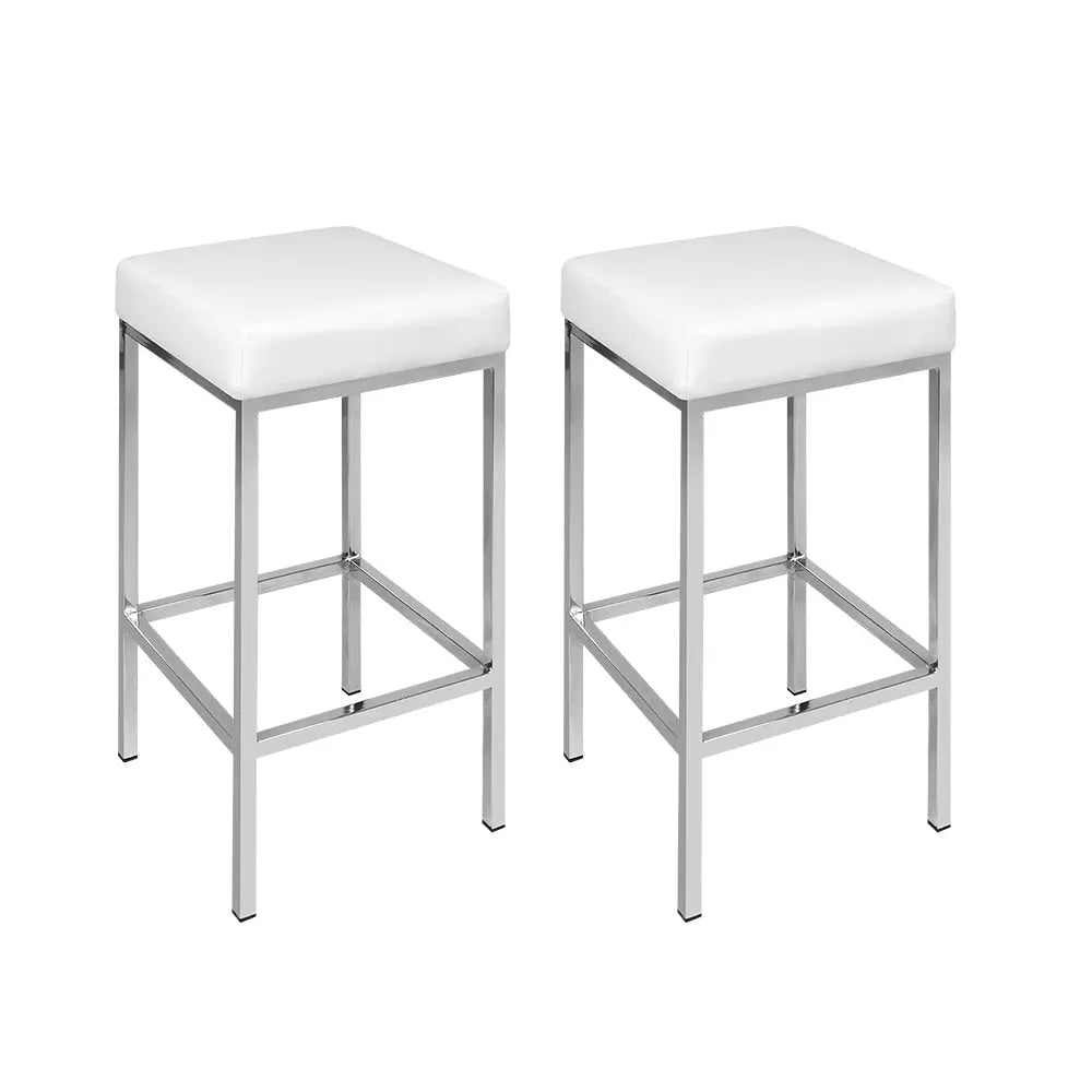 Artiss Set of 2 PU Leather Backless Bar Stools - White and Chrome Deals499