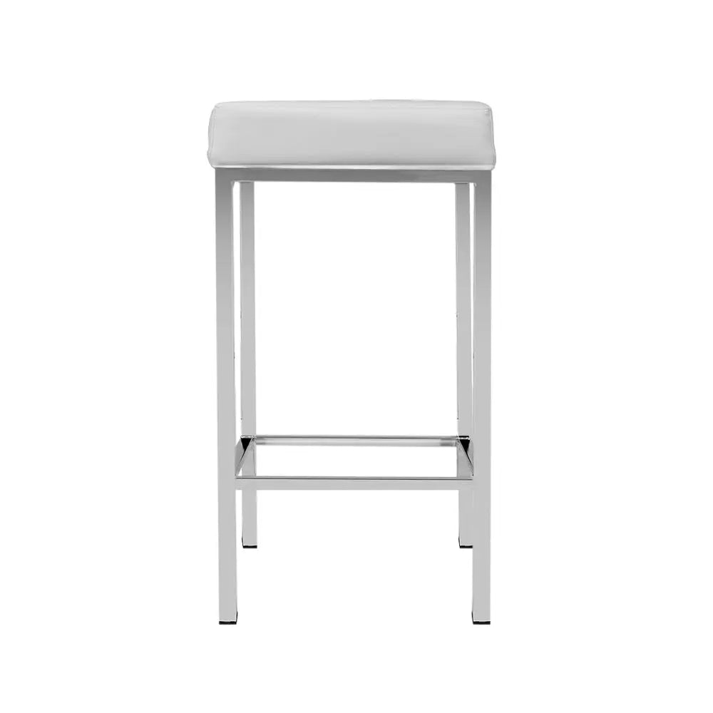 Artiss Set of 2 PU Leather Backless Bar Stools - White and Chrome Deals499