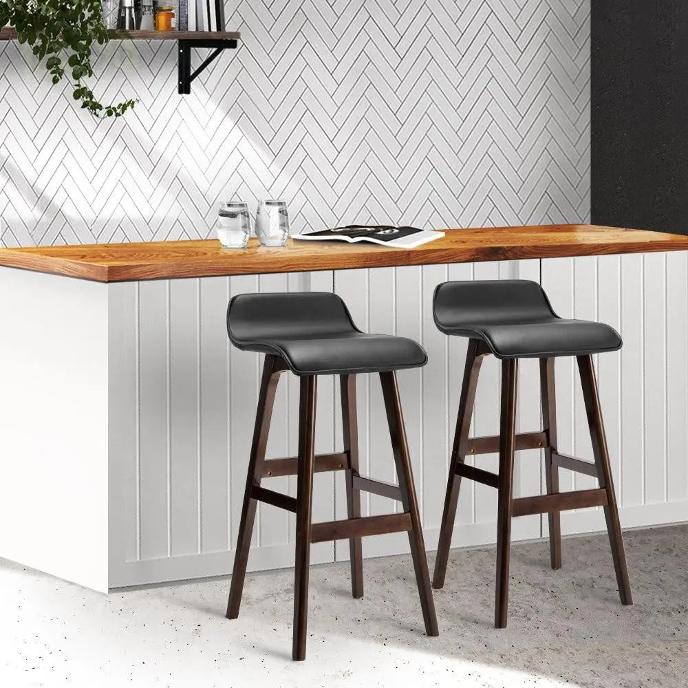 Artiss Set of 2 PU Leather Wood Wave Style Bar Stool - Black Deals499