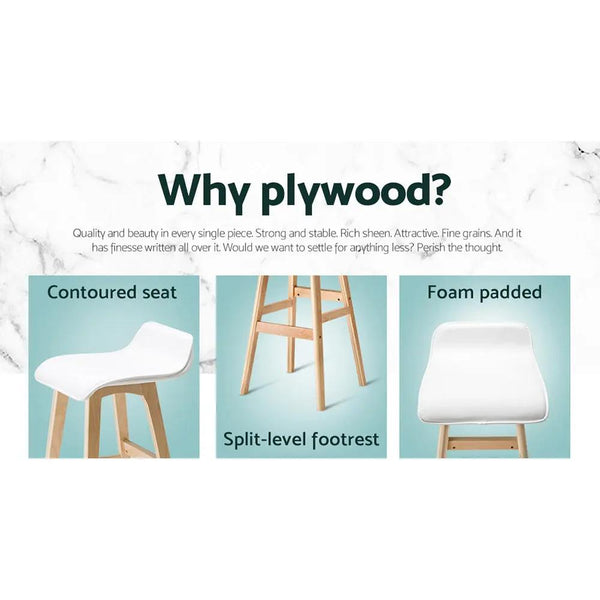 Artiss Set of 2 PU Leather Wood Wave Style Bar Stool - White Deals499