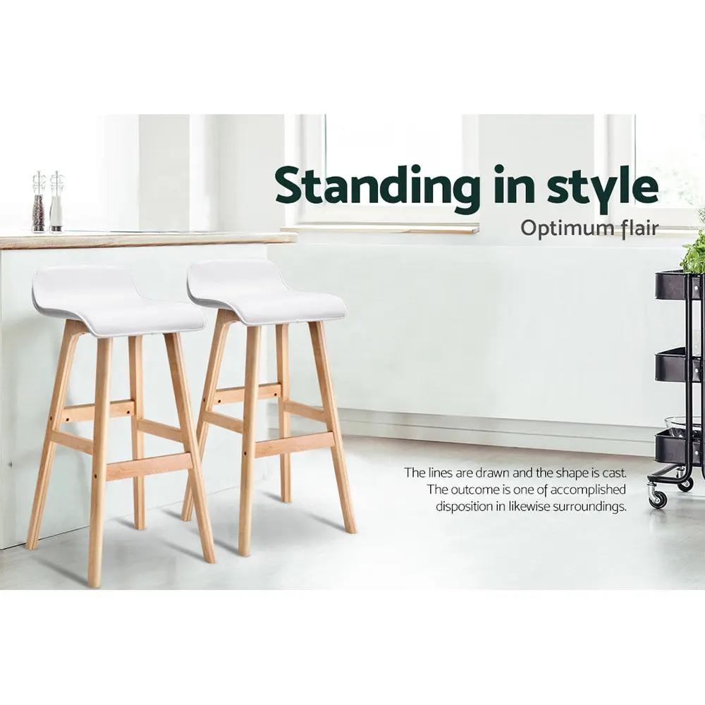 Artiss Set of 2 PU Leather Wood Wave Style Bar Stool - White Deals499