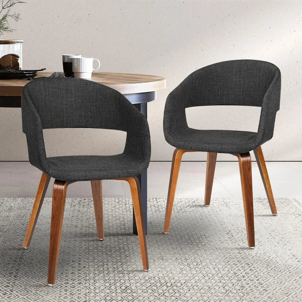 Artiss Set of 2 Timber Wood and Fabric Dining Chairs - Charcoal Deals499