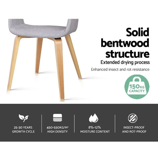 Artiss Set of 2 Timber Wood and Fabric Dining Chairs - Light Grey Deals499