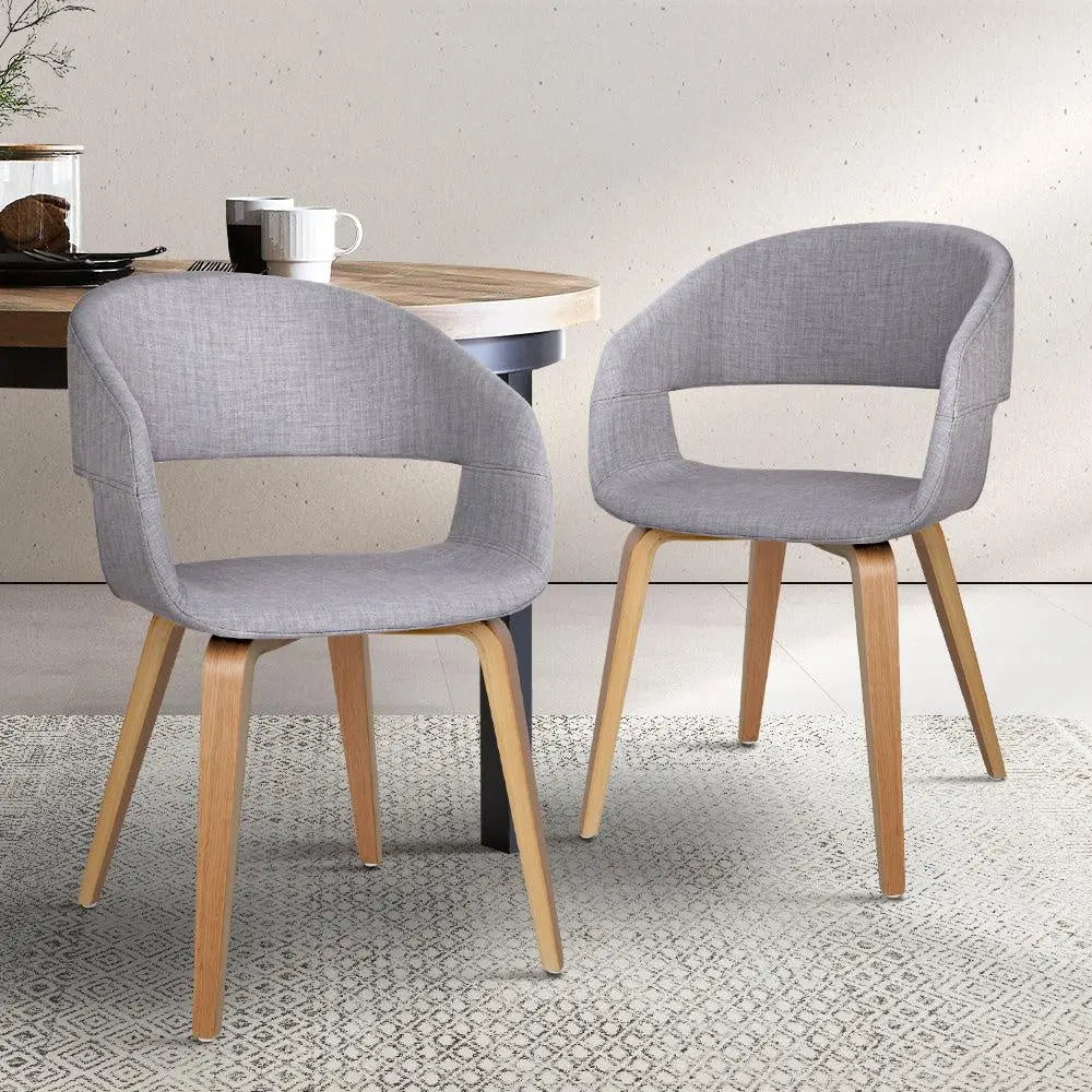 Artiss Set of 2 Timber Wood and Fabric Dining Chairs - Light Grey Deals499