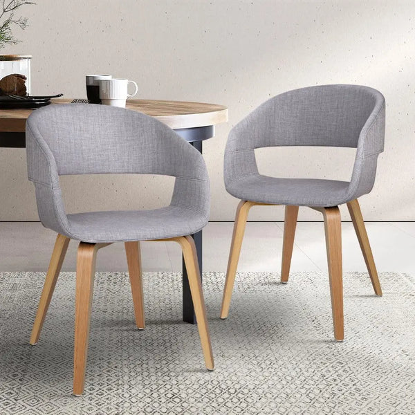 Artiss Set of 2 Timber Wood and Fabric Dining Chairs - Light Grey Deals499