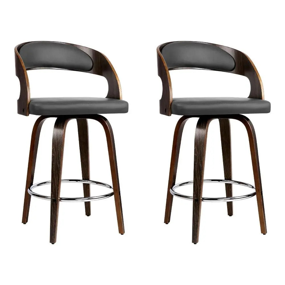 Artiss Set of 2 Walnut Wooden PU Leather Bar Stools - Grey and Walnut Deals499