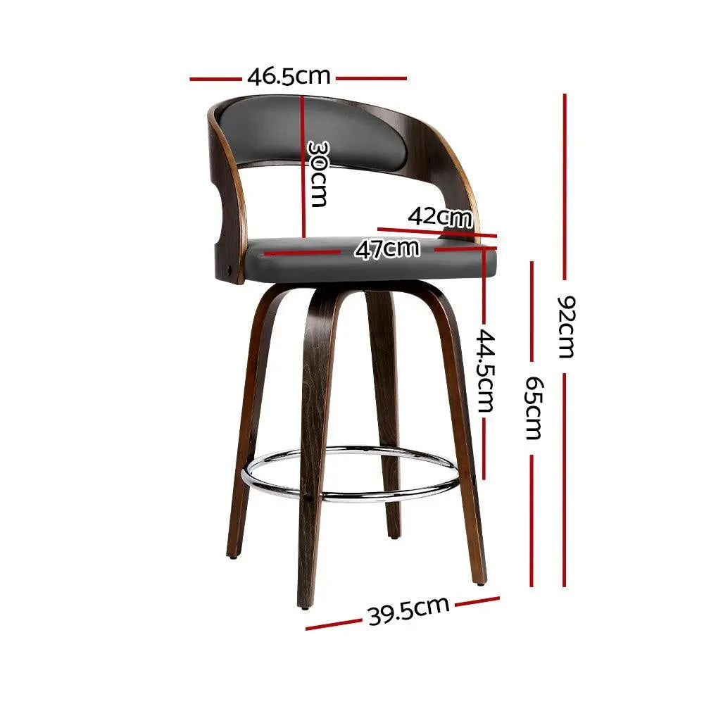 Artiss Set of 2 Walnut Wooden PU Leather Bar Stools - Grey and Walnut Deals499