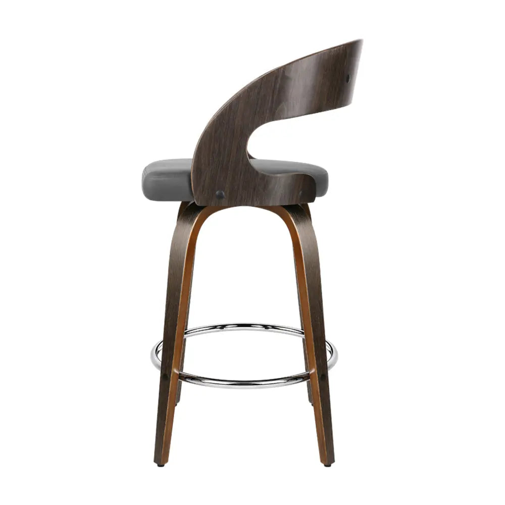 Artiss Set of 2 Walnut Wooden PU Leather Bar Stools - Grey and Walnut Deals499