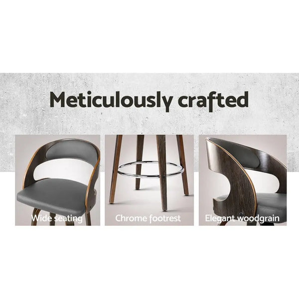 Artiss Set of 2 Walnut Wooden PU Leather Bar Stools - Grey and Walnut Deals499