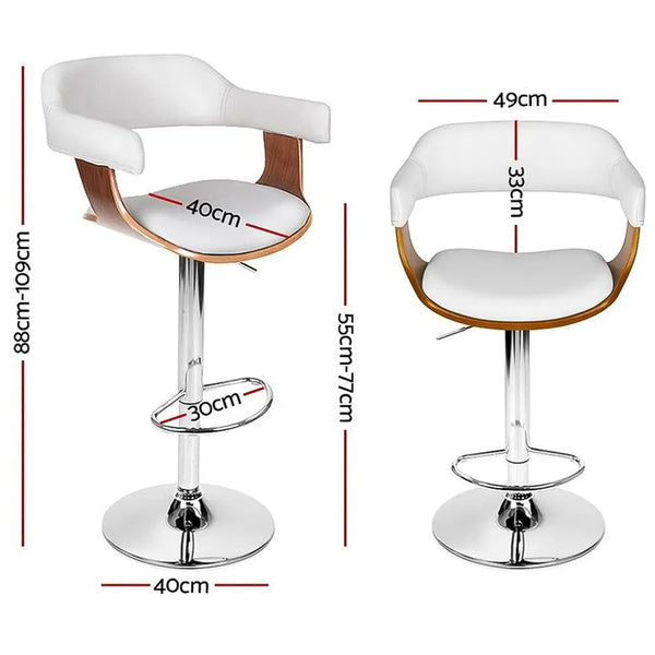 Artiss Set of 2 Wooden PU Leather Bar Stool - White and Chrome Deals499