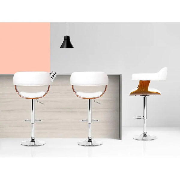 Artiss Set of 2 Wooden PU Leather Bar Stool - White and Chrome Deals499