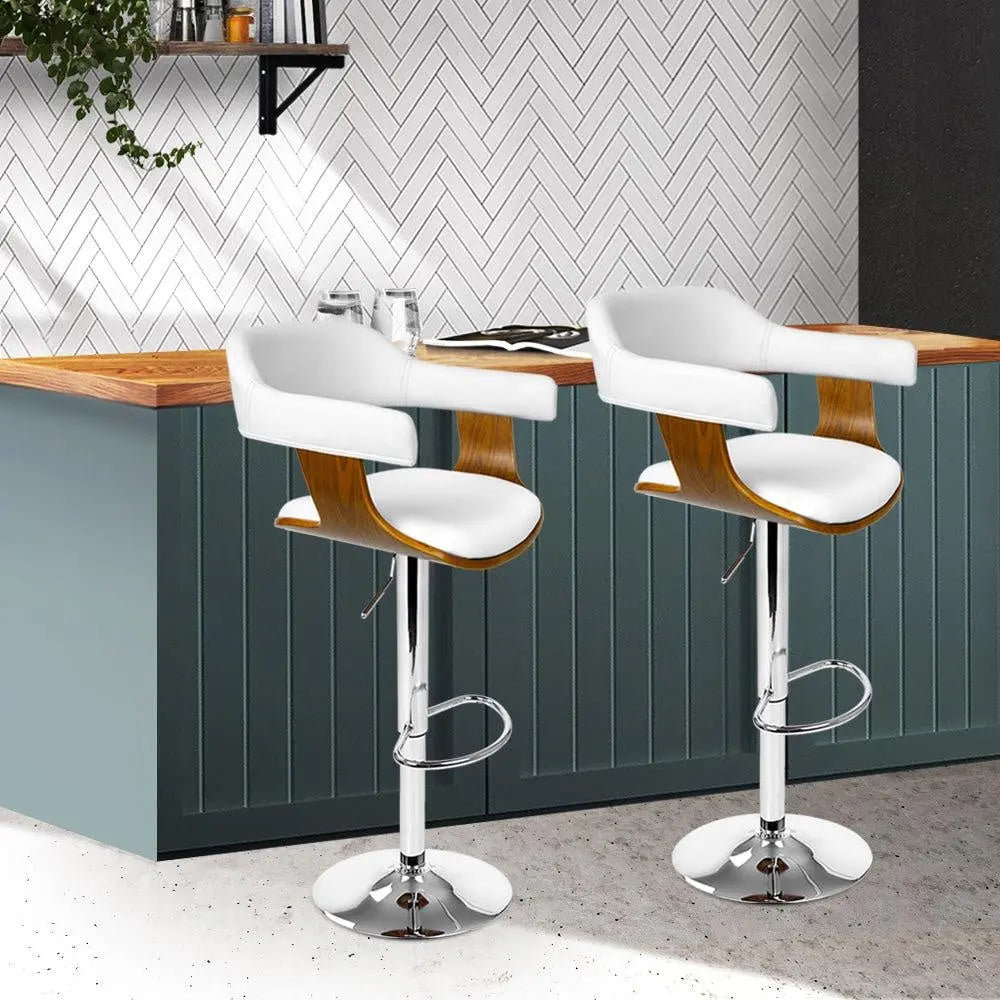 Artiss Set of 2 Wooden PU Leather Bar Stool - White and Chrome Deals499