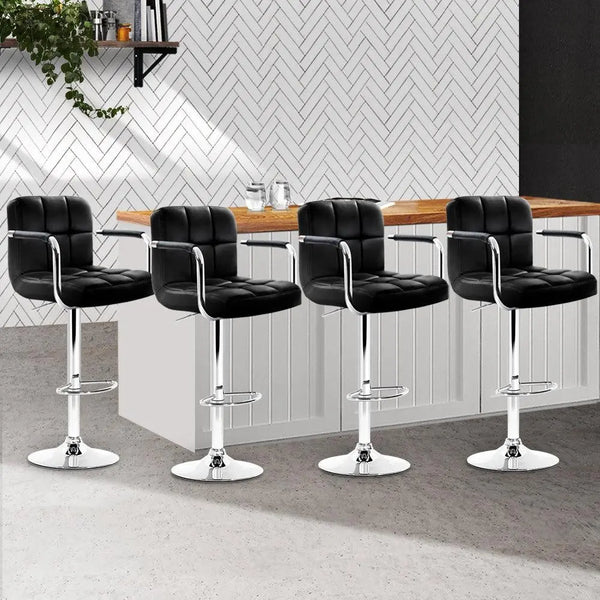 Artiss Set of 4 Bar Stools Gas lift Swivel Armrests - Steel and Black Deals499