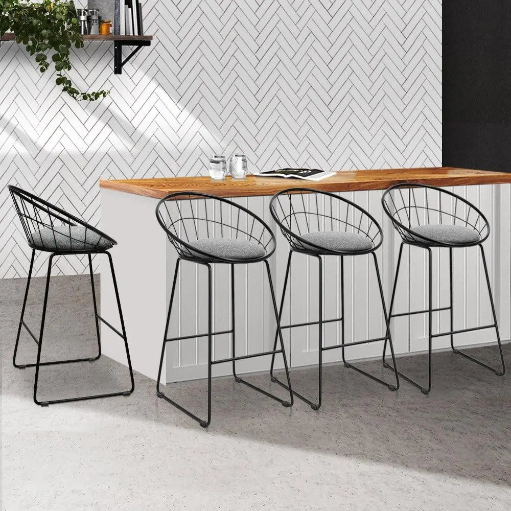 Artiss Set of 4 Bar Stools Steel Fabric - Grey and Black Deals499