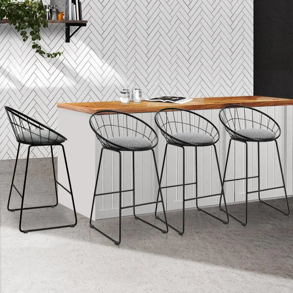 Artiss Set of 4 Bar Stools Steel Fabric - Grey and Black Deals499