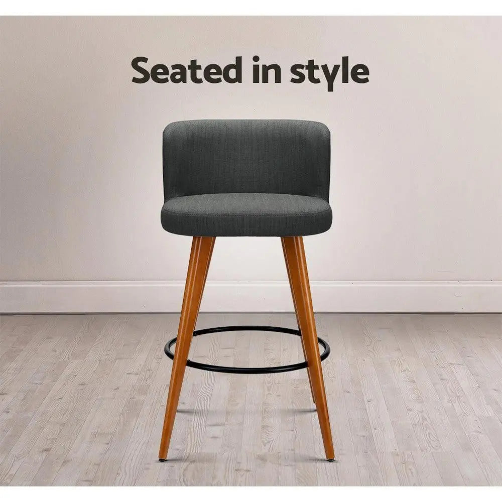 Artiss Set of 4 Wooden Fabric Bar Stools Circular Footrest - Charcoal Deals499
