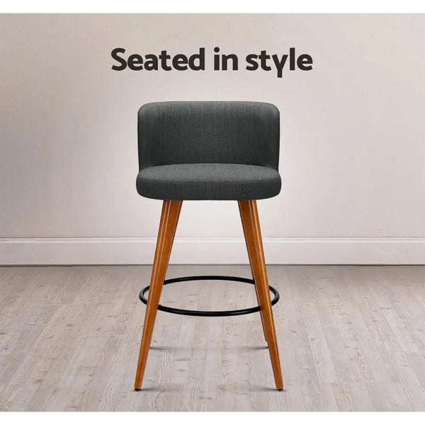 Artiss Set of 4 Wooden Fabric Bar Stools Circular Footrest - Charcoal Deals499