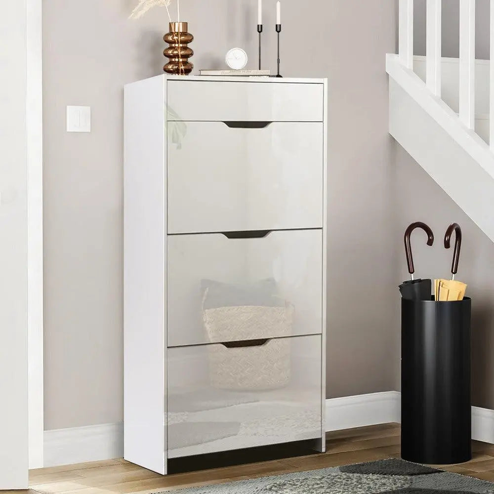 Artiss Shoe Cabinet 3 Tier Shoes Storage Drawer High Gloss White Rack Shelf Deals499