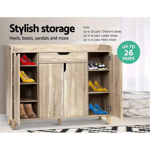 Artiss Shoe Cabinet Shoes Storage Rack 120cm Organiser Drawer Cupboard Wood Deals499
