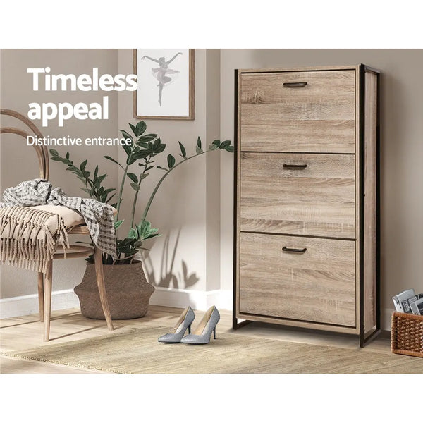 Artiss Shoe Cabinet Shoes Storage Rack Wooden Organiser Up to 24 Pairs Shelf Cupboard Metal Frame Deals499