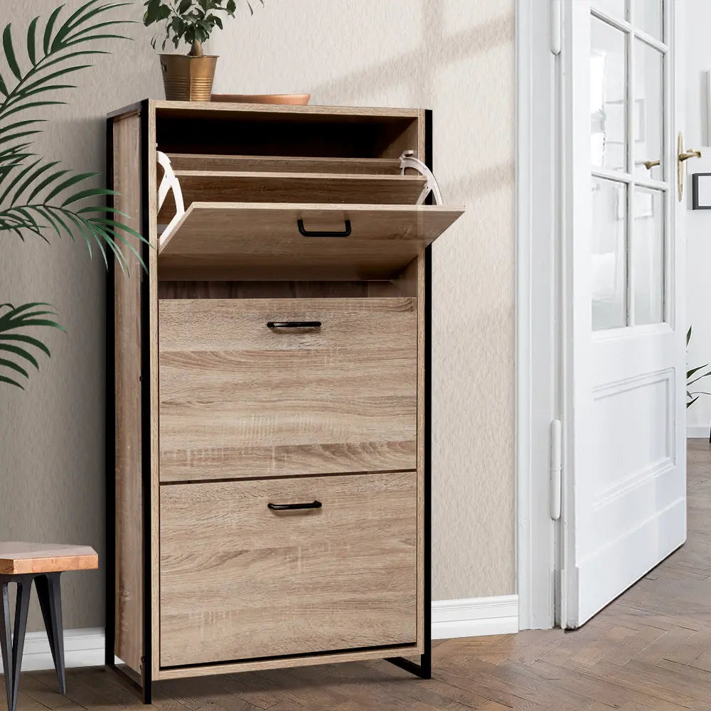 Artiss Shoe Cabinet Shoes Storage Rack Wooden Organiser Up to 24 Pairs Shelf Cupboard Metal Frame Deals499