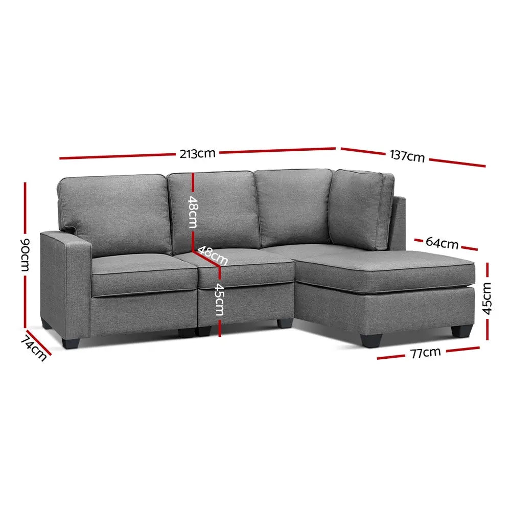 Artiss Sofa Lounge Set 4 Seater Modular Chaise Chair Suite Couch Fabric Grey Deals499