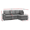 Artiss Sofa Lounge Set 4 Seater Modular Chaise Chair Suite Couch Fabric Grey Deals499