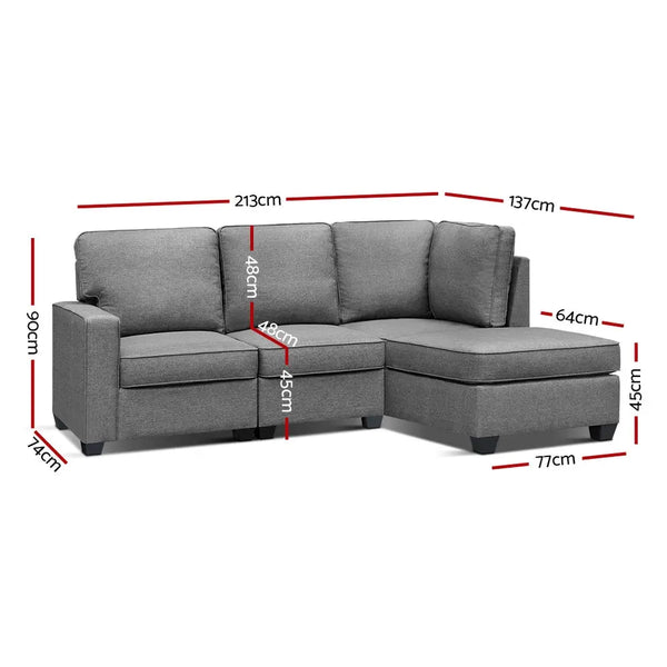 Artiss Sofa Lounge Set 4 Seater Modular Chaise Chair Suite Couch Fabric Grey Deals499