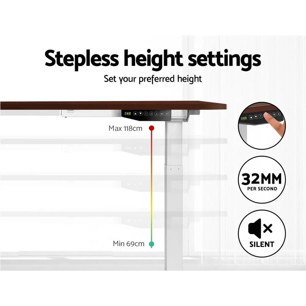 Artiss Standing Desk Adjustable Height Desk Dual Motor Electric White Frame Walnut Desk Top 120cm Deals499