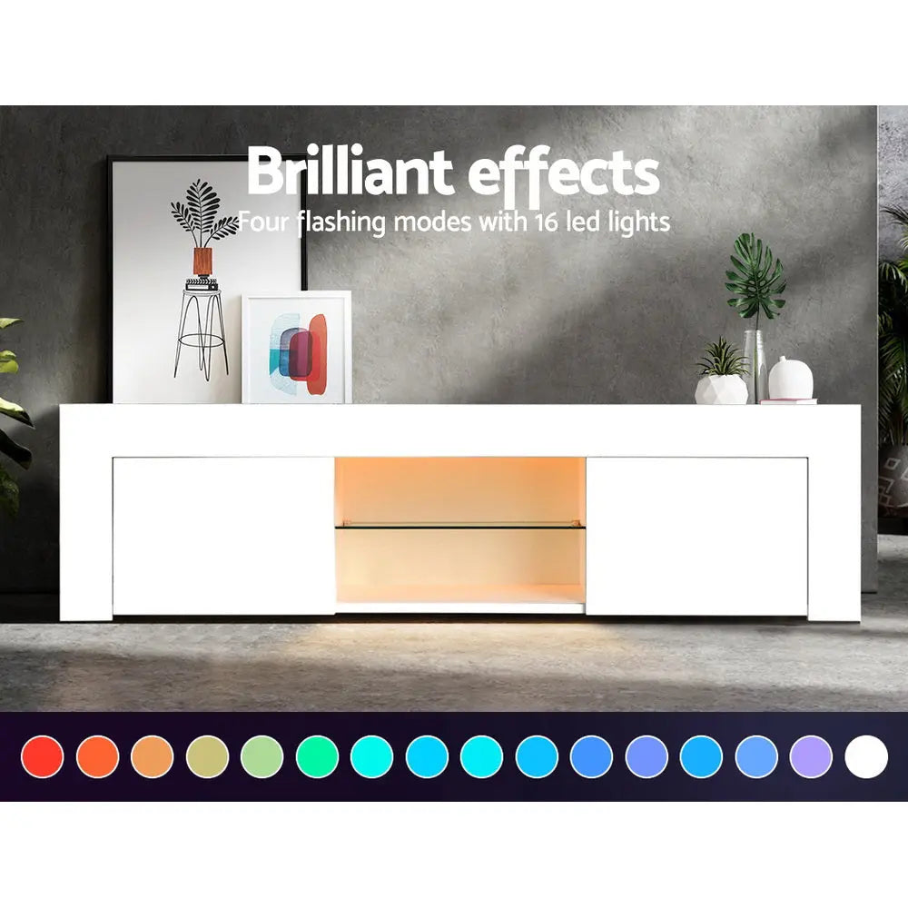 Artiss TV Cabinet Entertainment Unit Stand RGB LED Gloss Furniture 130cm White Deals499