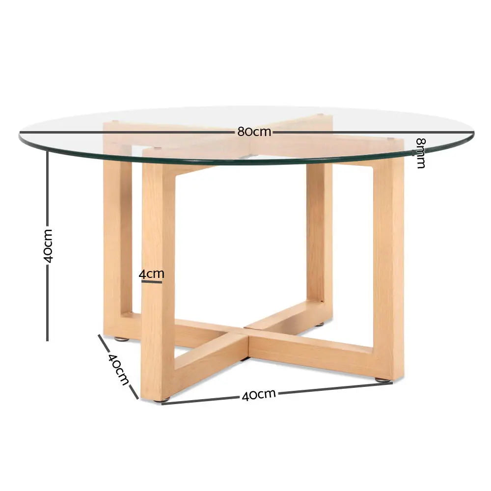 Artiss Tempered Glass Round Coffee Table - Beige Deals499
