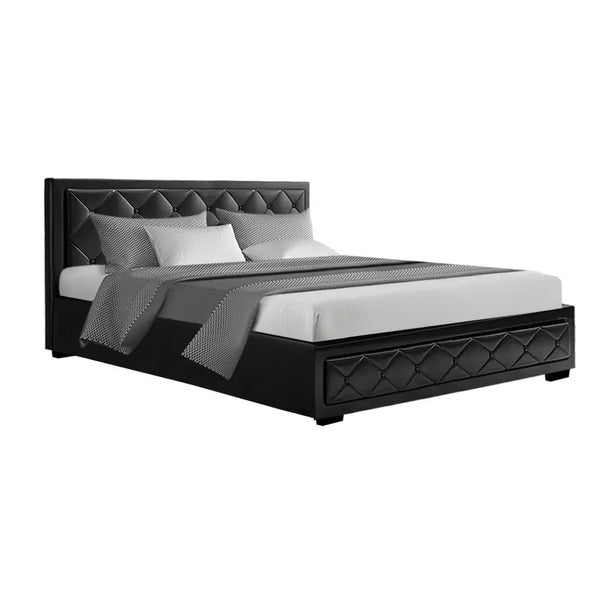Artiss Tiyo Bed Frame PU Leather Gas Lift Storage - Black Queen Deals499