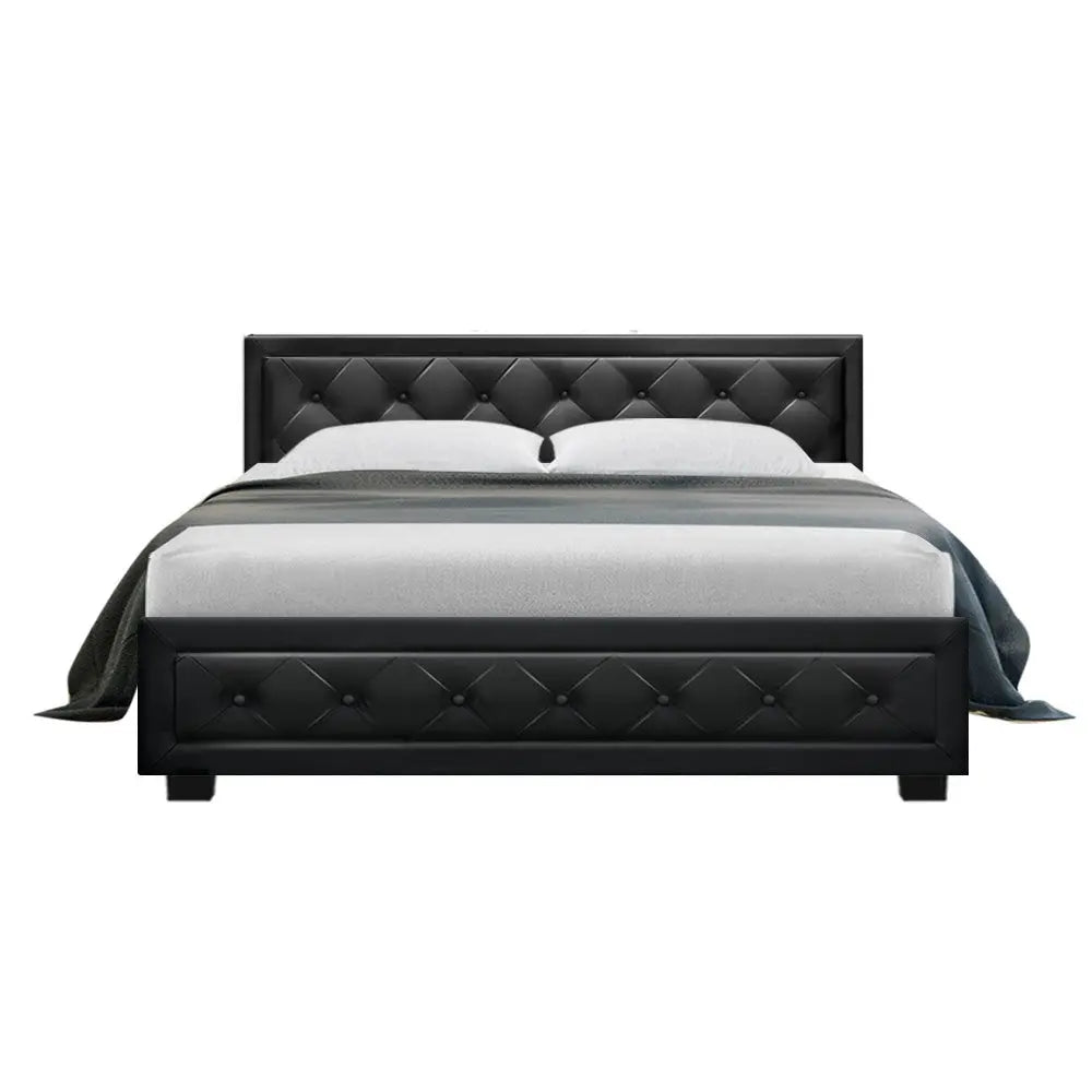 Artiss Tiyo Bed Frame PU Leather Gas Lift Storage - Black Queen Deals499
