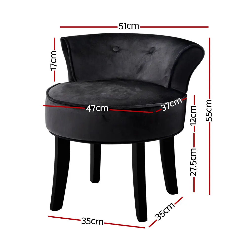 Artiss Velvet Vanity Stool Backrest Stools Dressing Table Chair Makeup Bedroom Black Deals499