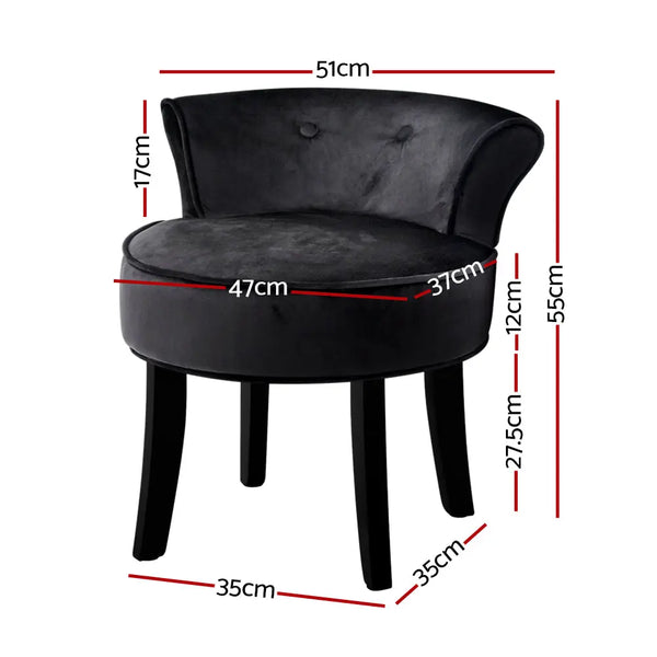 Artiss Velvet Vanity Stool Backrest Stools Dressing Table Chair Makeup Bedroom Black Deals499