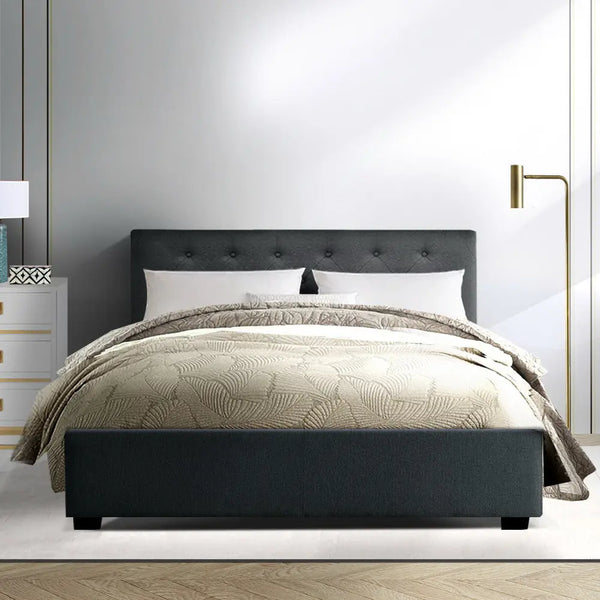 Artiss Vila Bed Frame Fabric Gas Lift Storage - Charcoal Queen Deals499