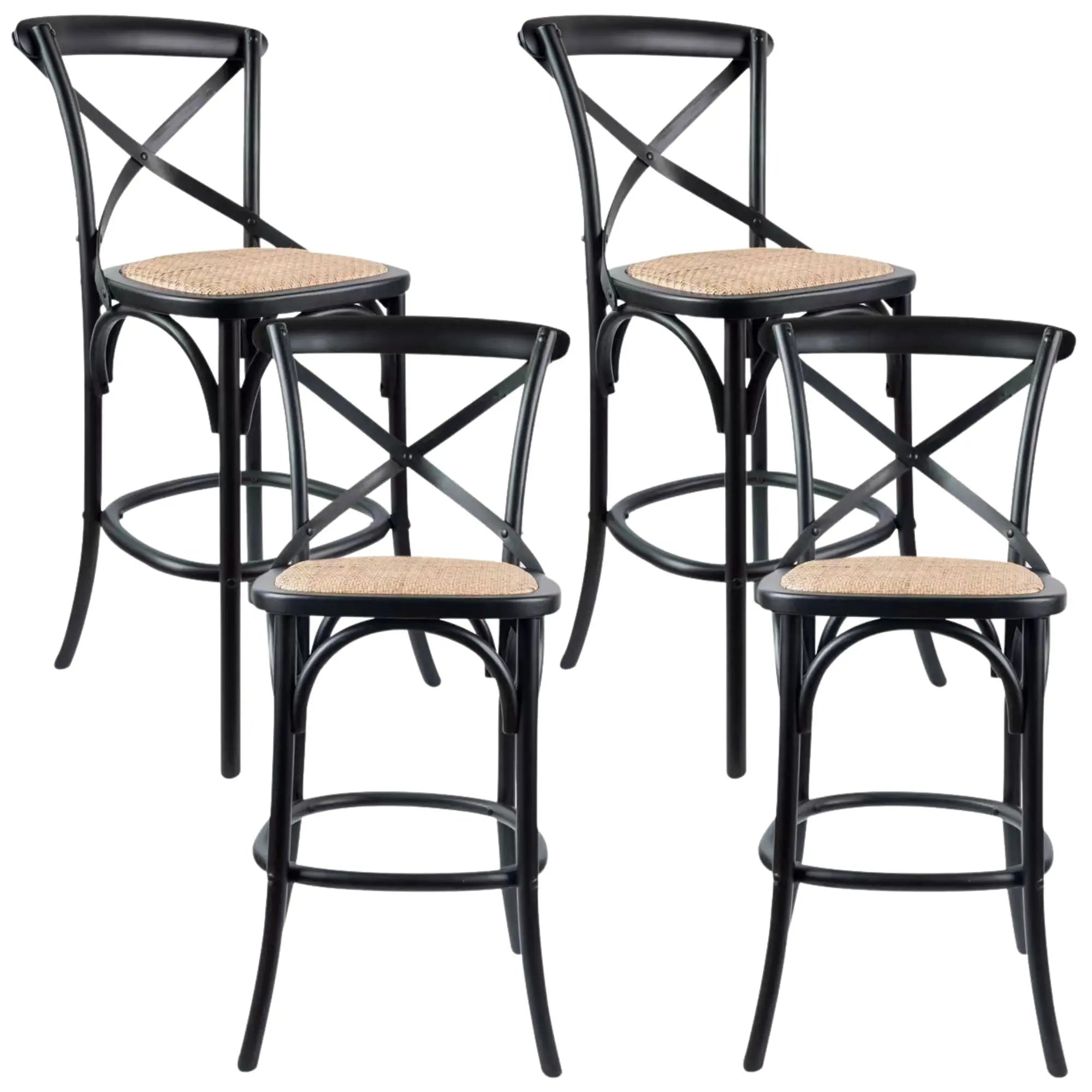 Aster 4pc Crossback Bar Stools Dining Chair Solid Birch Timber Rattan Seat Black Deals499