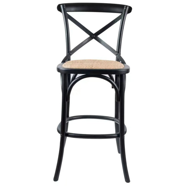 Aster 4pc Crossback Bar Stools Dining Chair Solid Birch Timber Rattan Seat Black Deals499