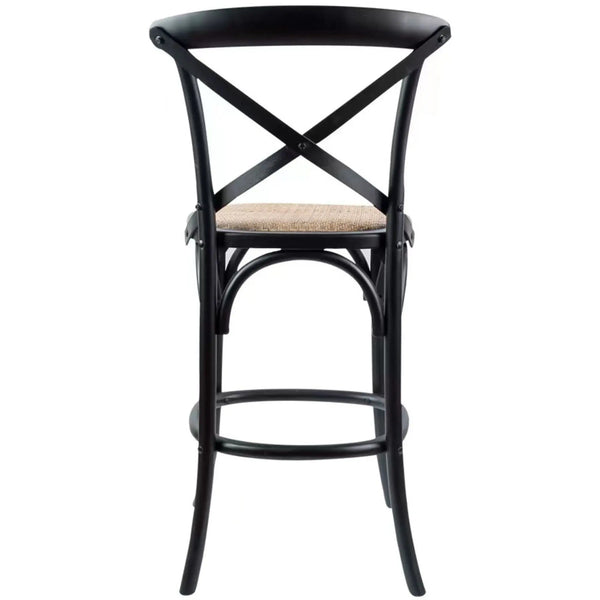 Aster 4pc Crossback Bar Stools Dining Chair Solid Birch Timber Rattan Seat Black Deals499