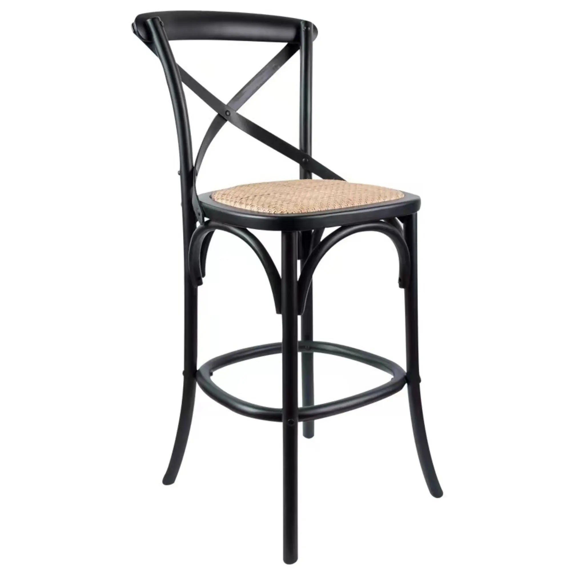 Aster Crossback Bar Stools Dining Chair Solid Birch Timber Rattan Seat - Black Deals499