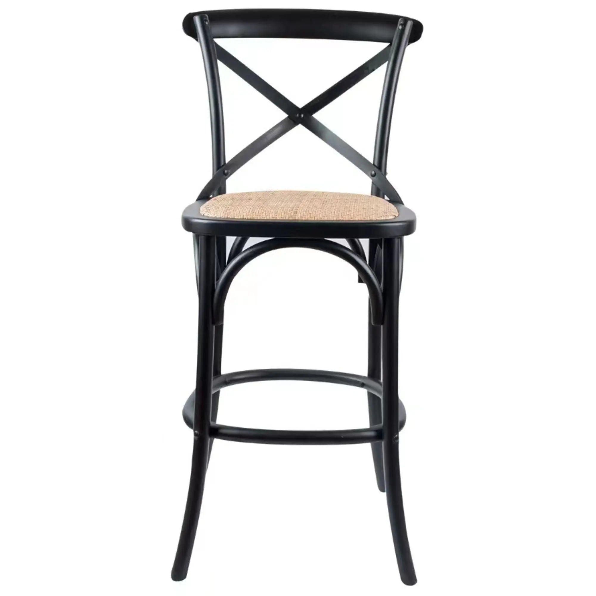 Aster Crossback Bar Stools Dining Chair Solid Birch Timber Rattan Seat - Black Deals499