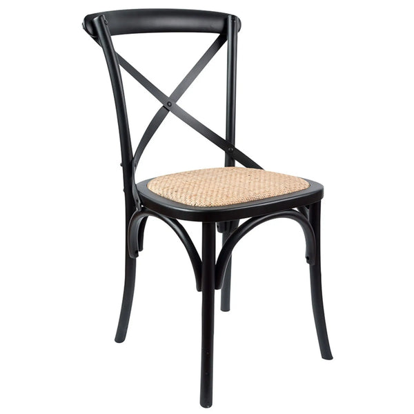 Aster Crossback Dining Chair Set of 2 Solid Birch Timber Wood Ratan Seat - Black Deals499