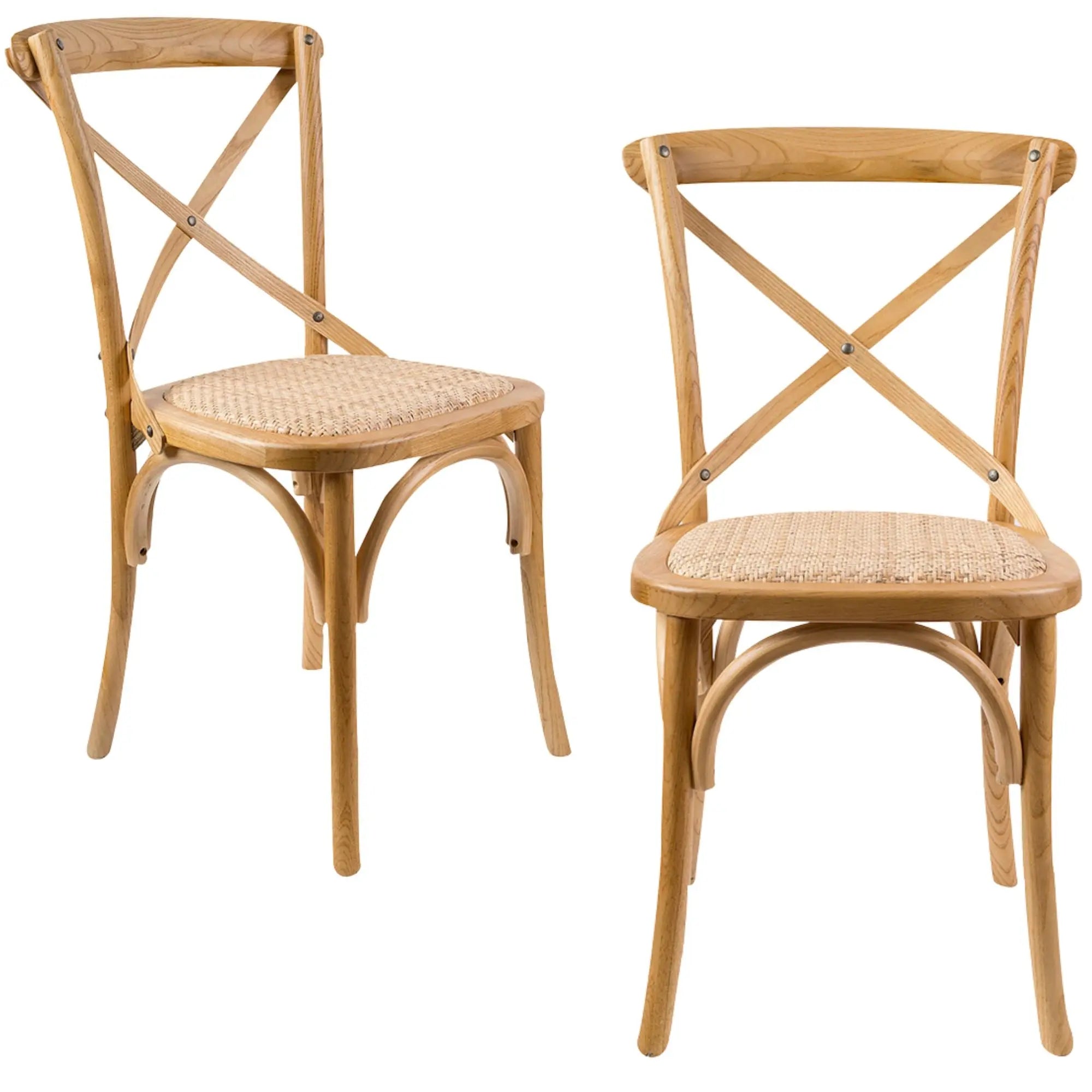 Aster Crossback Dining Chair Set of 2 Solid Birch Timber Wood Ratan Seat - Oak Deals499