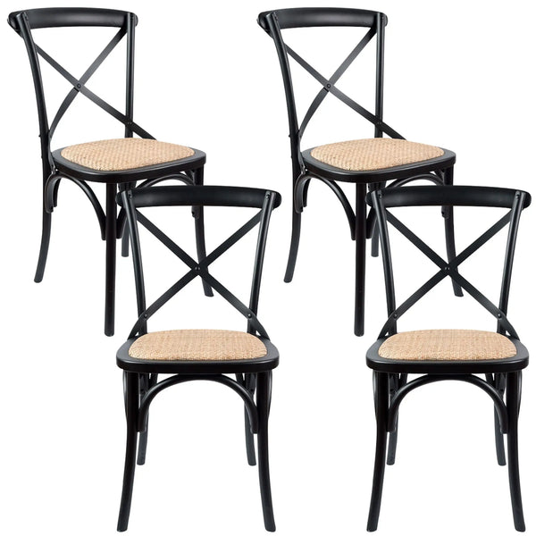 Aster Crossback Dining Chair Set of 4 Solid Birch Timber Wood Ratan Seat - Black Deals499